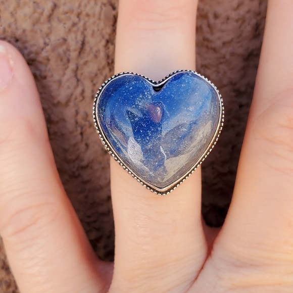 New Heart Shaped Lapis Lazuli 925 Silver Ring. - Picture 8 of 16